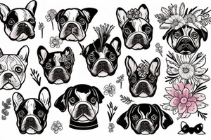 french bulldog with flowers tattoo idea