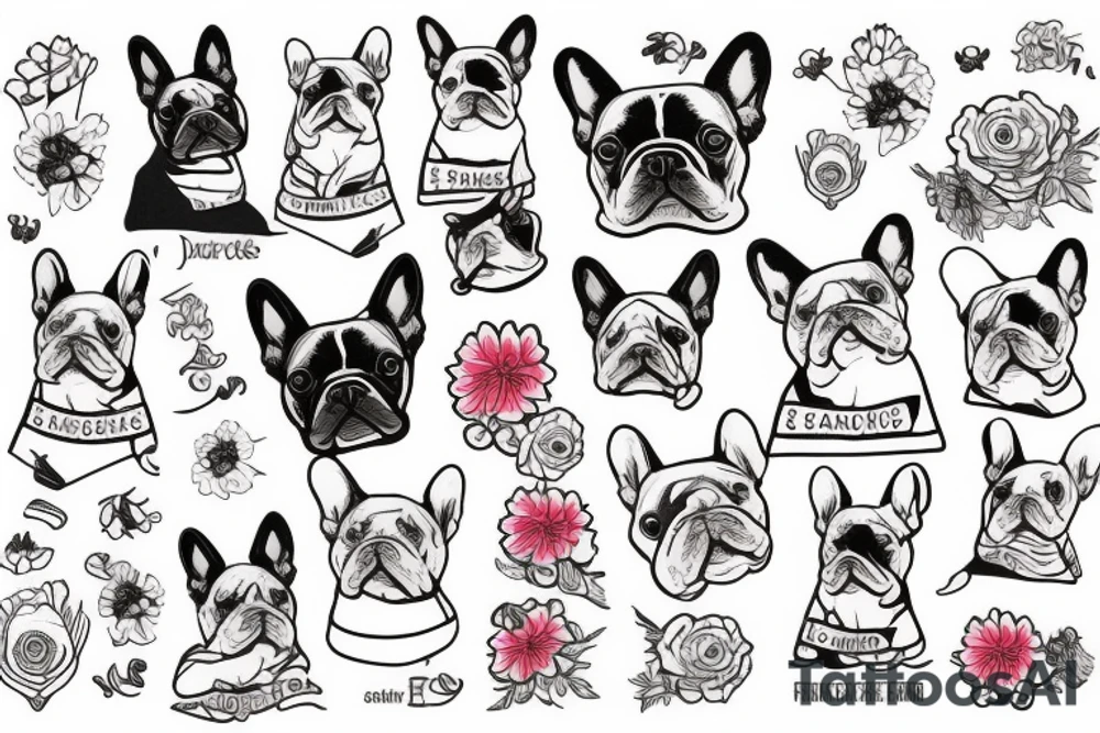 french bulldog with flowers tattoo idea