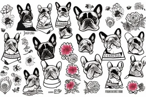 french bulldog with flowers tattoo idea