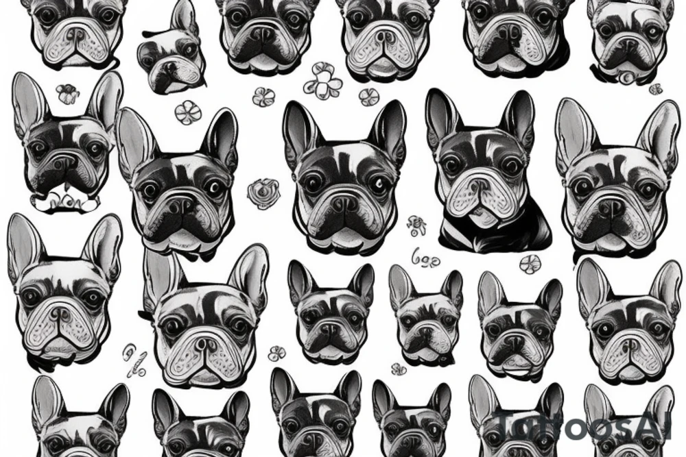 french bulldog with flowers tattoo idea