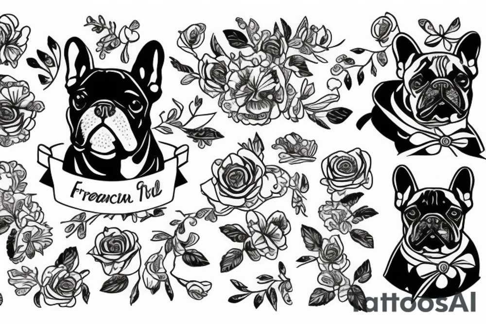 french bulldog with flowers tattoo idea