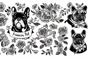 french bulldog with flowers tattoo idea