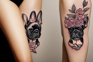 french bulldog with flowers tattoo idea