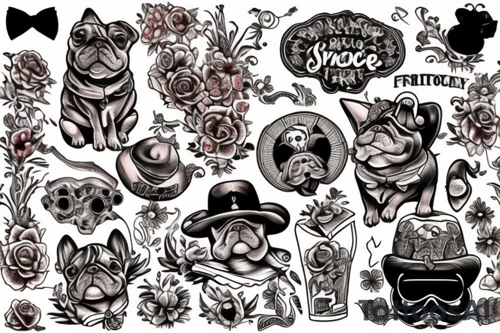 traditional style frenchie sitting down tattoo idea