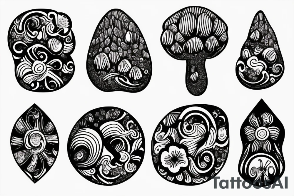 Trippy flowers and mushrooms and crystals melded tattoo idea