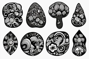Trippy flowers and mushrooms and crystals melded tattoo idea