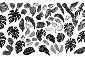 Monstera variegated, string of heats, alocasia, bird of paradise, syngonium tattoo idea