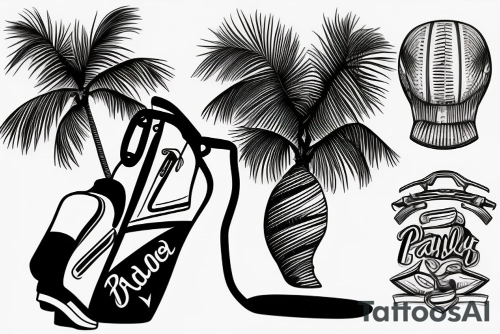 Palm tree with golf bag leaning upon base tattoo idea