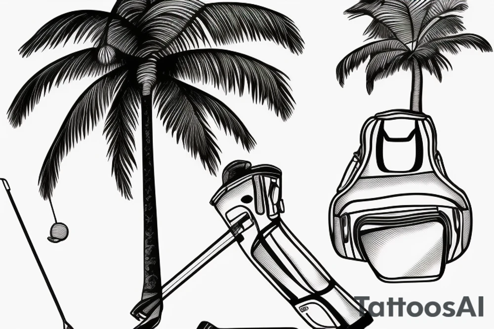 Palm tree with golf bag leaning upon base tattoo idea