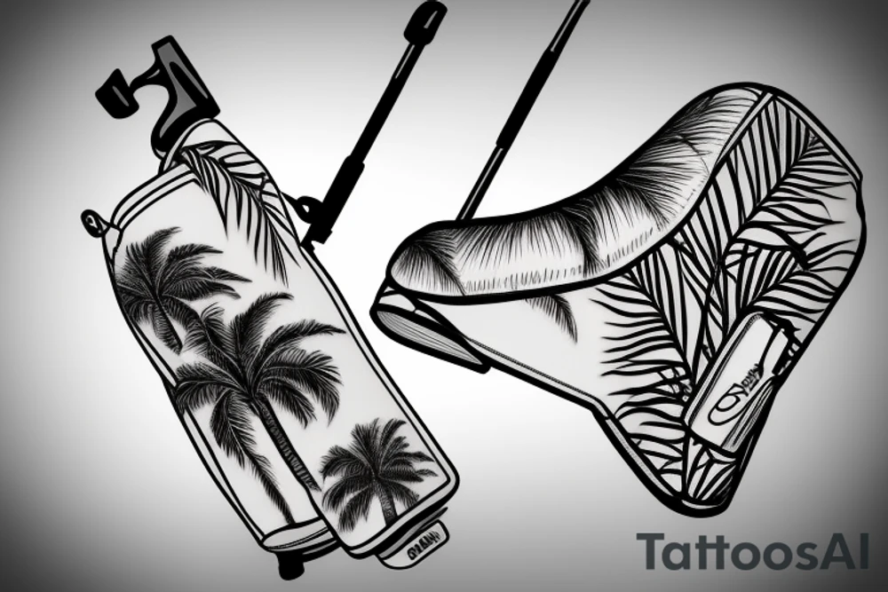 Palm tree with small golf bag leaning upon base tattoo idea