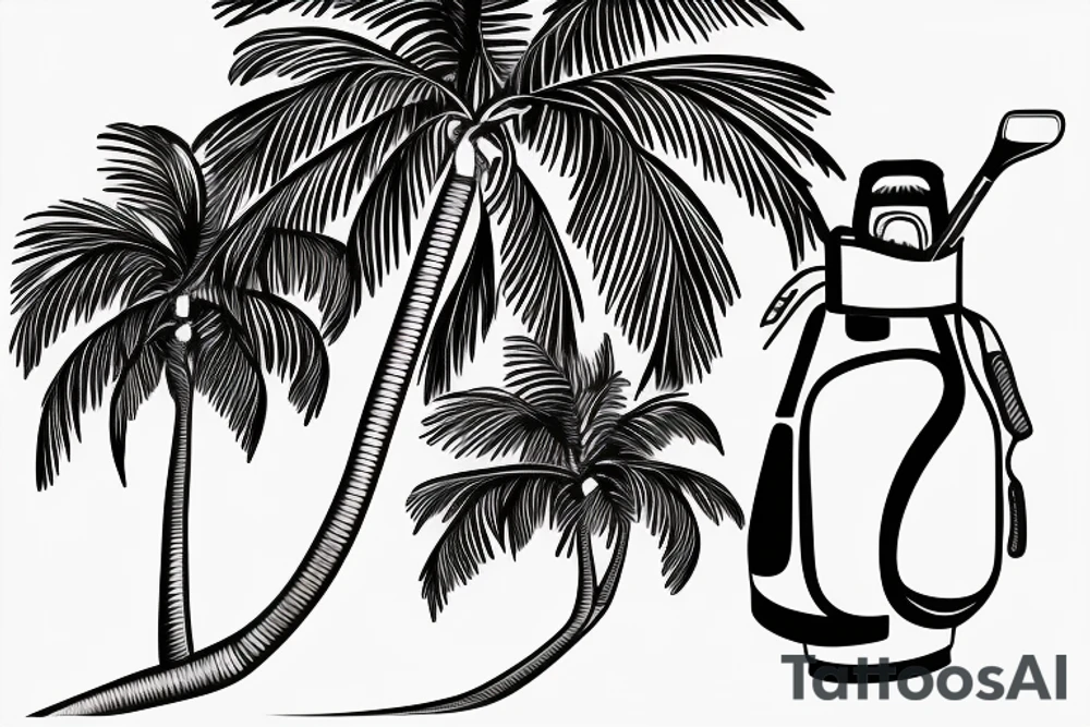Palm tree with small golf bag leaning upon base tattoo idea