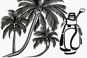 Palm tree with small golf bag leaning upon base tattoo idea
