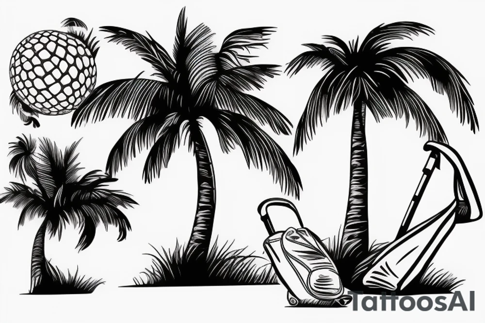Palm tree with small golf bag leaning upon base tattoo idea