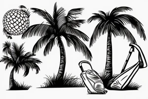 Palm tree with small golf bag leaning upon base tattoo idea