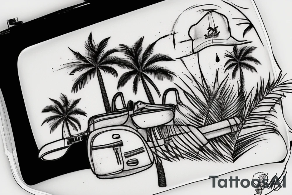 Palm tree with small golf bag leaning upon base tattoo idea