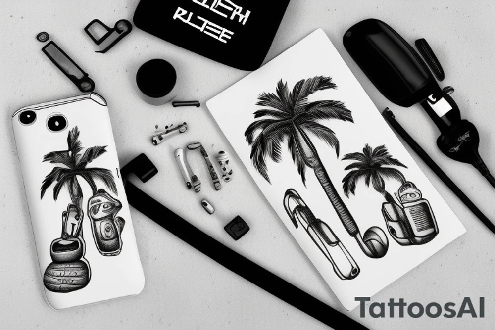 Palm tree with small golf bag leaning upon base tattoo idea