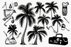 Palm tree with small golf bag leaning upon base tattoo idea