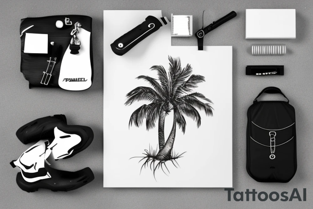 Palm tree with small golf bag leaning upon base tattoo idea
