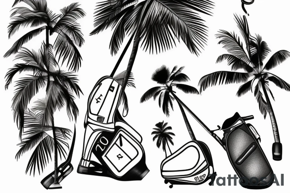 Palm tree with small golf bag leaning upon base tattoo idea