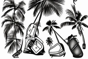 Palm tree with small golf bag leaning upon base tattoo idea