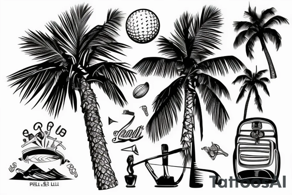 Palm tree with small golf bag leaning upon base tattoo idea