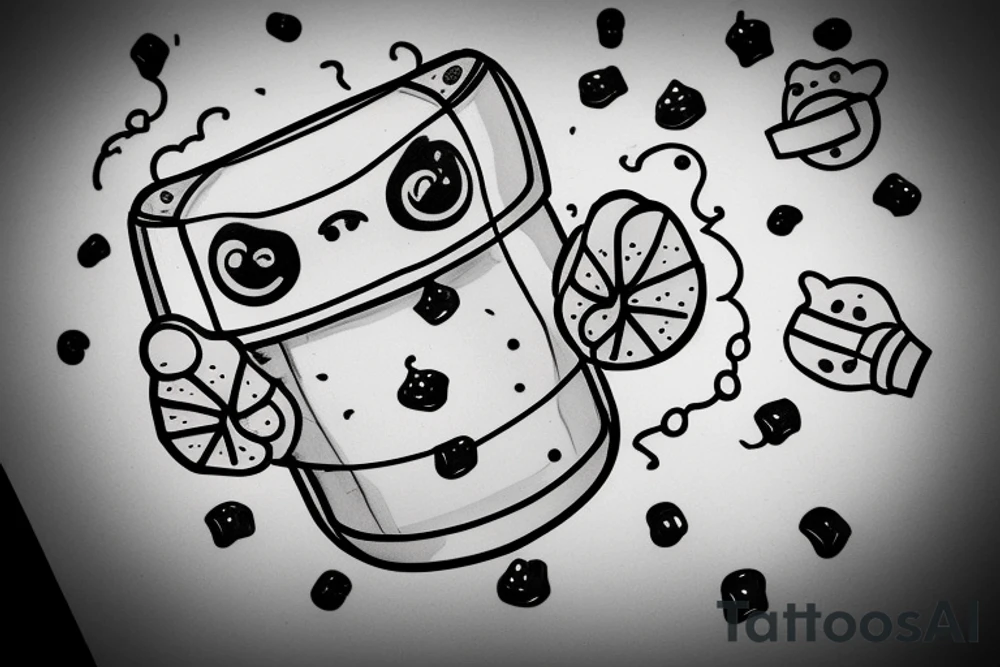 A buff gummy bear in a ufo smoking a cigar tattoo idea