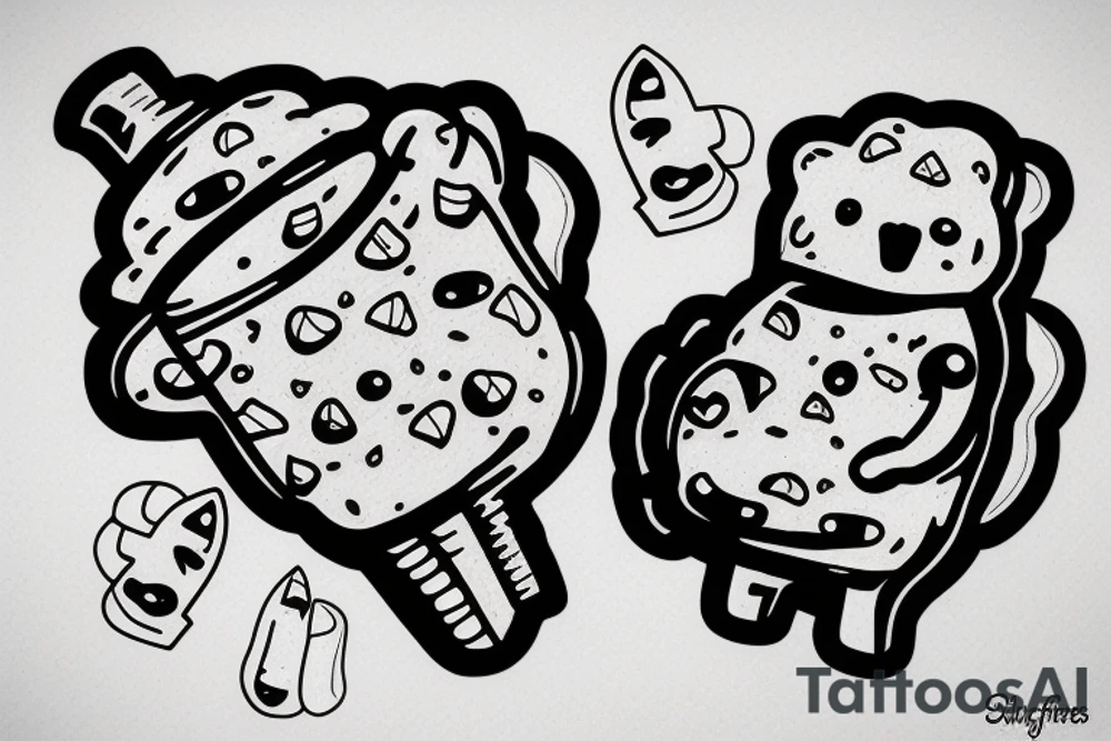 A buff gummy bear in a ufo smoking a cigar tattoo idea