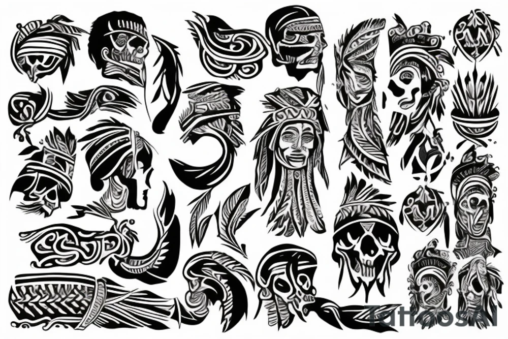 caribbean Taíno indian style left arm sleeve tattoo tattoo idea