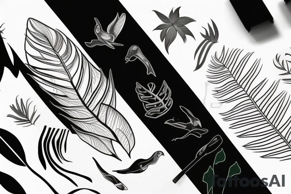 Indoor plant sketch armband using monstera, bird of paradise flower tattoo idea