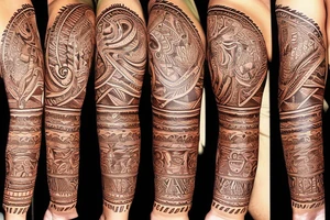 puerto rico Taíno indian style themed left arm sleeve tattoo tattoo idea