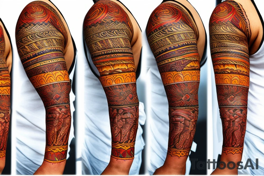 puerto rico Taíno indian style themed left arm sleeve tattoo tattoo idea