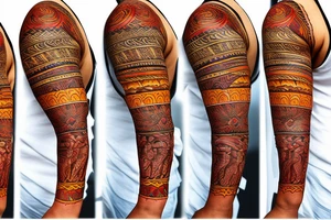 puerto rico Taíno indian style themed left arm sleeve tattoo tattoo idea