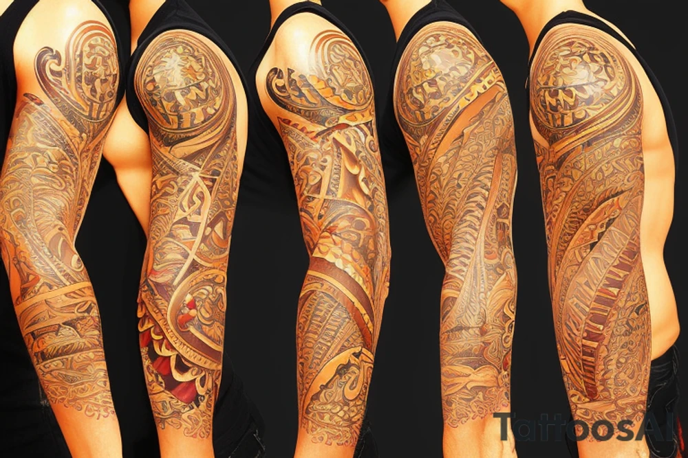 puerto rico Taíno style themed left arm sleeve tattoo tattoo idea