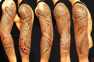 puerto rico Taíno style themed left arm sleeve tattoo tattoo idea