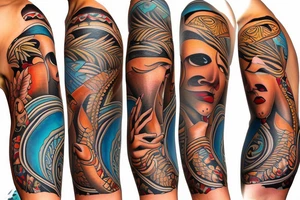 puerto rico Taíno style themed left arm sleeve tattoo tattoo idea