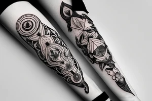 Witchy holistic banded forearm wrap with bands and floral greenery and elementa tattoo idea