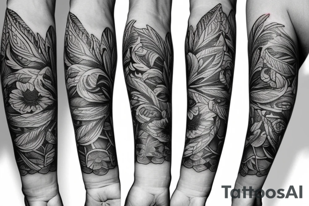 Banded floral and holistic minamalistic armband tattoo idea