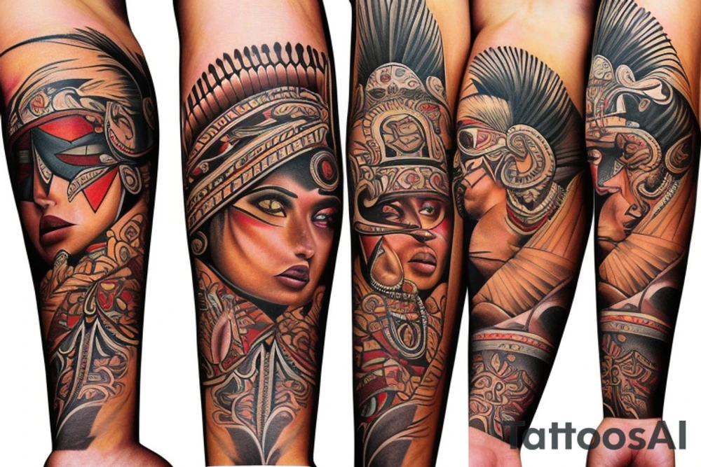 puerto rico indian style themed left arm sleeve tattoo tattoo idea