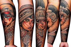 puerto rico indian style themed left arm sleeve tattoo tattoo idea