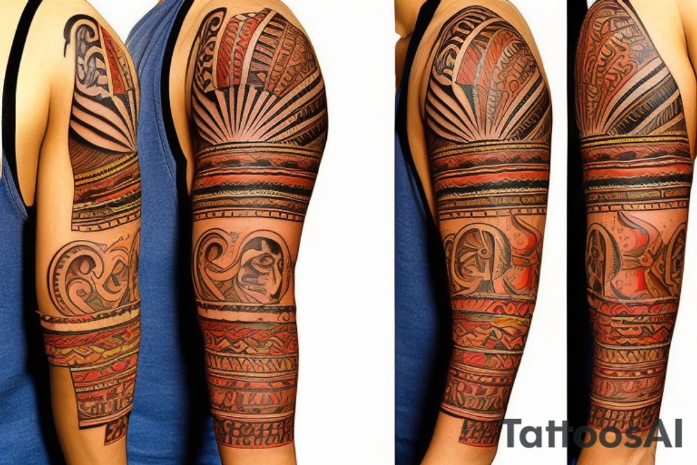 puerto rico indian style themed left arm sleeve tattoo tattoo idea