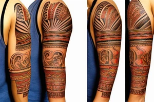 puerto rico indian style themed left arm sleeve tattoo tattoo idea