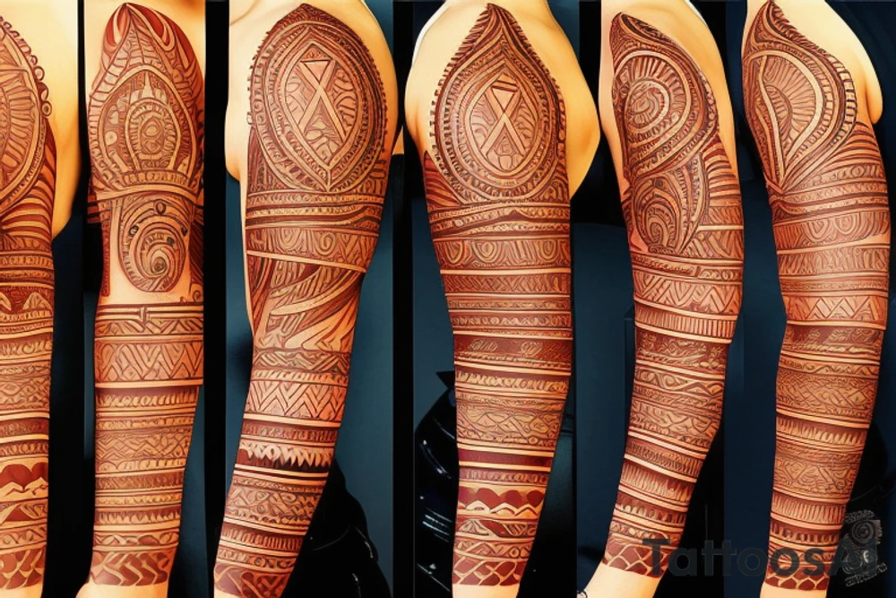 puerto rico indian style themed left arm sleeve tattoo tattoo idea