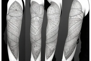 line work, geometric, God giving the human knowledge, left arm sleeve tattoo tattoo idea
