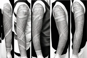 line work, geometric, God giving the human knowledge, left arm sleeve tattoo tattoo idea