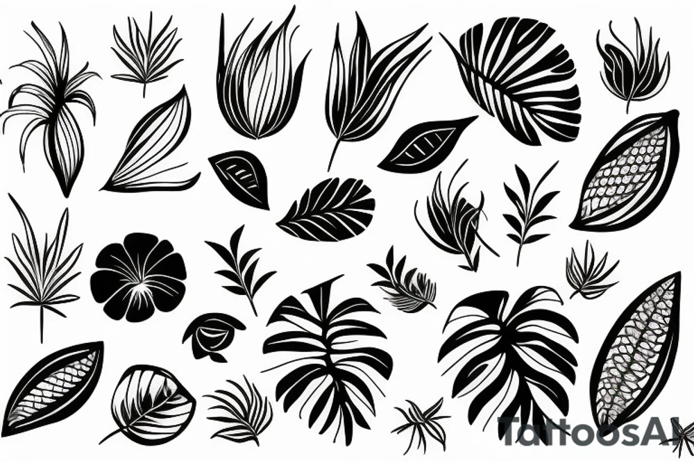 Fineline tropical flower and crystal tattoo idea