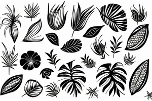 Fineline tropical flower and crystal tattoo idea