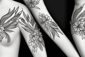 Fineline tropical flower and crystal tattoo idea