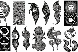 Fineline, carniverious plants sun and moon tattoo idea