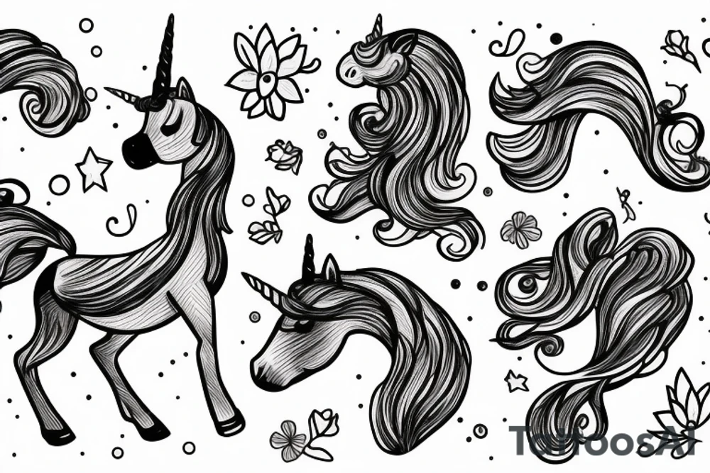 Fineline unicorn with flowers tattoo idea