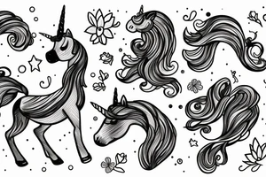 Fineline unicorn with flowers tattoo idea